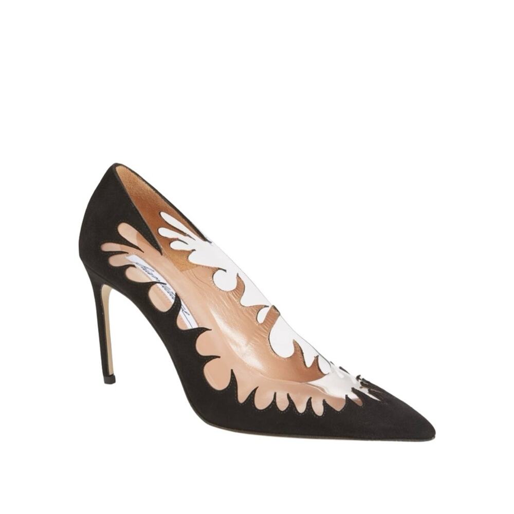 Brian Atwood Victory Cutout Pointy Toe Black Stiletto Heel pump size 38.5 US 7.5